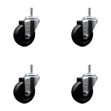 Service Caster 3.5 Hard Rubber Wheel Swivel 7/16'' Grip Ring Stem Caster Set, 4PK SCC-GR20S3514-HRS-716138-4